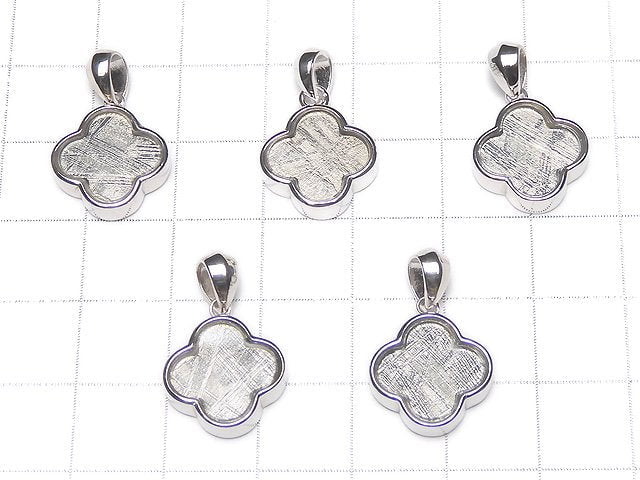 Meteorite (Muonionalusta) Clover Pendant 14 x 14 x 4 mm Silver 925