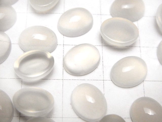Weißer Chalcedon AAA Oval Cabochon 10x8mm 5 Stück