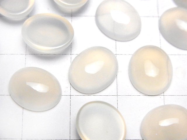 Weißer Chalcedon AAA Oval Cabochon 12x10mm 5 Stück