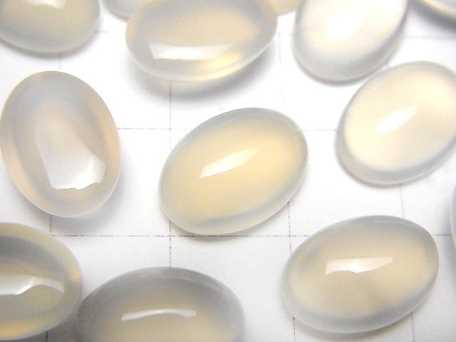 Weißer Chalcedon AAA Oval Cabochon 14x10mm 4 Stück