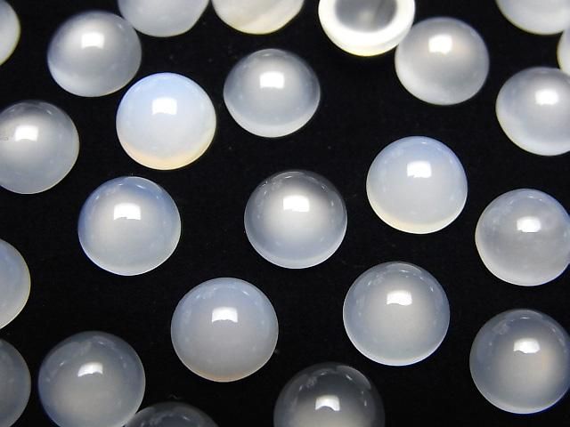 Weißer Chalcedon AAA Rund Cabochon 8x8mm 5 Stück