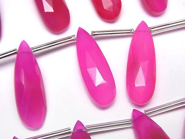Hochwertig Fuchsia Pink Chalcedon AAA Tropfenform Faceted Briolette 24x8mm halbe oder 1Strang Perlen (8Stk)