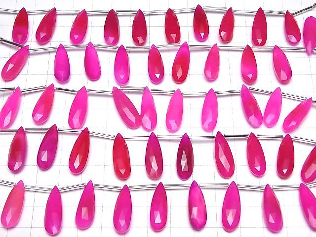 Hochwertig Fuchsia Pink Chalcedon AAA Tropfenform Faceted Briolette 24x8mm halbe oder 1Strang Perlen (8Stk)
