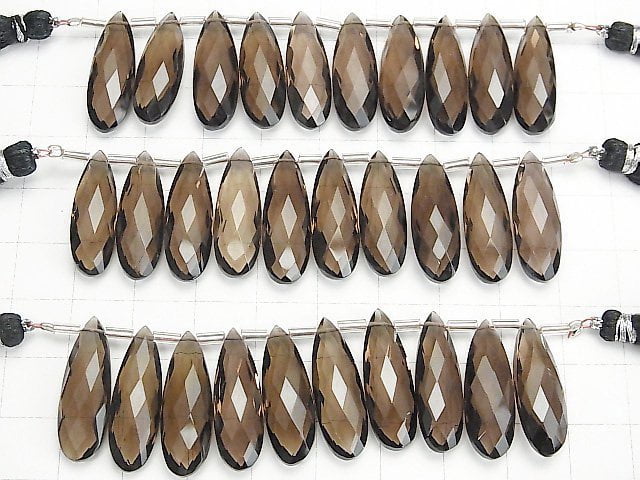 Hochwertiger rauchiger Quarz AAA birnenförmiger facettierter Briolette 24x8mm halb oder 1 Strang Perlen (8 Stück)