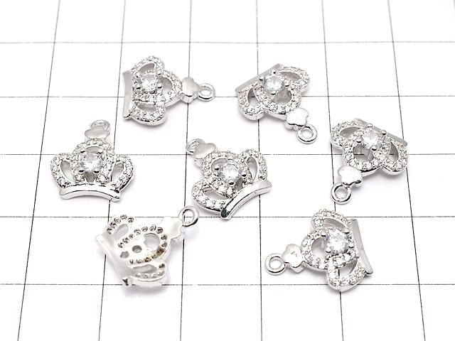 Metal Crown Charm, 14x12x4mm, Silver (with CZ), 2 pieces