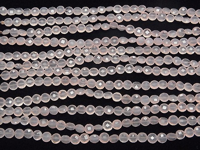 High Quality Pink Chalcedony AAA Faceted Coin 6x6x4mm half or 1strand beads (aprx.6inch/15cm)