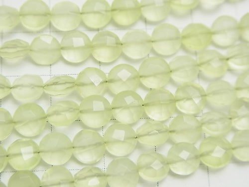 High Quality Light Green Chalcedony AAA Faceted Coin 6 x 6 x 4 mm half or 1 strand (apr x 6 inch / 16 cm)