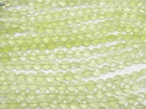 High Quality Light Green Chalcedony AAA Faceted Coin 6 x 6 x 4 mm half or 1 strand (apr x 6 inch / 16 cm)