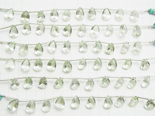 Hochwertiger grüner Amethyst AAA Tropfenform konkav geschliffen 14 x 10 mm halbe oder 1 Strang (10 Stück)