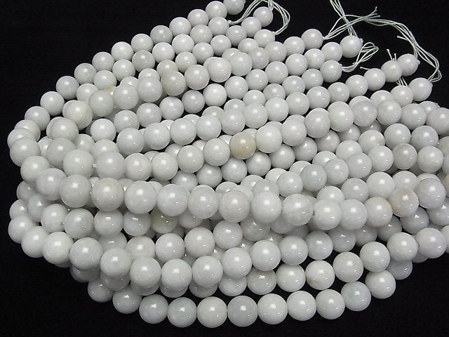 Burma Weißer Jadit (Jadeit) AA+ Rund 12 mm halbe oder 1Strang Perlen (ca. 37 cm)