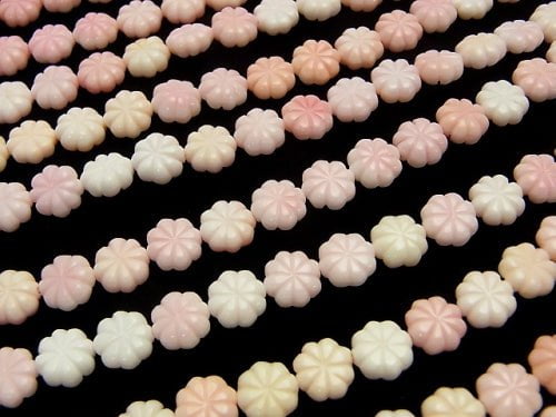 Queen Conch Shell AAA Flower (Both Side Finish) 10x10x4 mm half or 1 strand beads (aprx.15 inch / 38 cm)