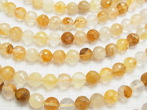 Yellow Hematite Quartz 128 Faceted Round 12 mm half or 1 strand beads (aprx.15 inch / 36 cm)