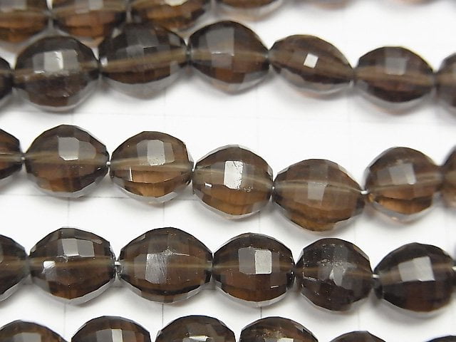 Hochwertiger rauchiger Quarz AAA Reis-facettierte Oval 1Strang Perlen (ca. 7 Zoll / 18 cm)