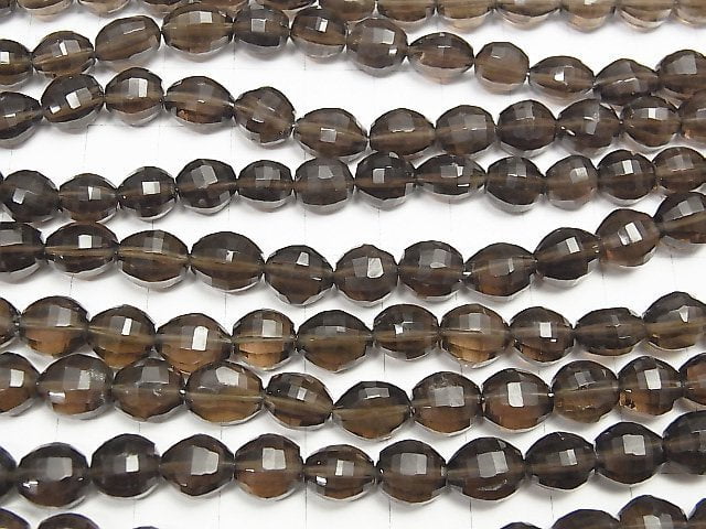 Hochwertiger rauchiger Quarz AAA Reis-facettierte Oval 1Strang Perlen (ca. 7 Zoll / 18 cm)