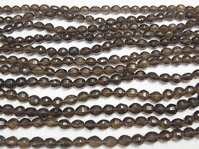 Hochwertiger rauchiger Quarz AAA Reis-facettierte Oval 1Strang Perlen (ca. 7 Zoll / 18 cm)