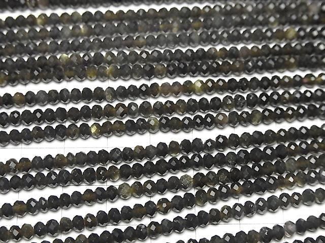 Hohe Qualität! Goldener Obsidian AAA Facettierte Knopf Rondelle 4x4x2,5mm 1Strang Perlen (ca. 15 Zoll / 37 cm)