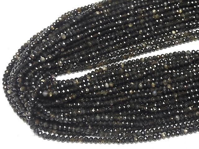 Hohe Qualität! Goldener Obsidian AAA Facettierte Knopf Rondelle 4x4x2,5mm 1Strang Perlen (ca. 15 Zoll / 37 cm)
