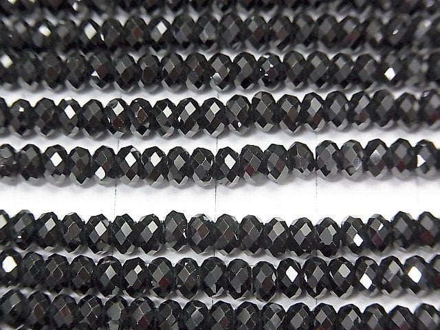 Hochwertig! Schwarzer Spinell AAA Facettierter Knopf Rondelle 4 x 4 x 2,5 mm 1strang Perlen (ca. 15 Zoll / 37 cm)