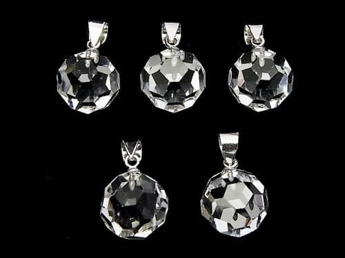 Cristal de Quartz AAA+ "Bucky Ball" Facetté Rond 12mm Pendentif Argent925 1pc