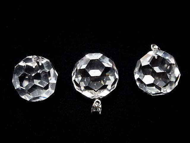 Cristal de Quartz AAA+ "Buckyball" Facetté Rond 18mm Pendentif Argent925 1pc