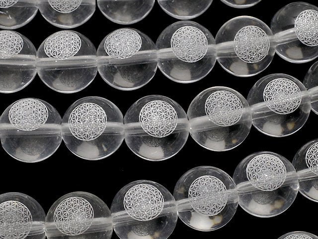 銀!生命之花雕刻!AAA級水晶圓珠 8mm,10mm,12mm 半串或一串(約14英吋/35公分)