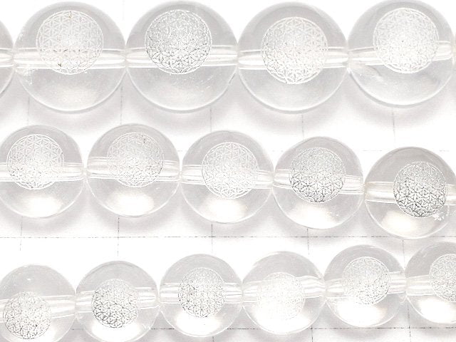 銀!生命之花雕刻!AAA級水晶圓珠 8mm,10mm,12mm 半串或一串(約14英吋/35公分)