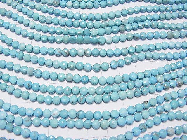 High Quality! 1strand $8.79! Magnesite Turquoise Faceted Coin 4x4x3mm 1strand beads (aprx.15inch/37cm)
