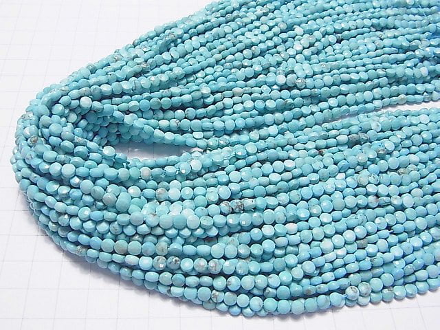 High Quality! 1strand $8.79! Magnesite Turquoise Faceted Coin 4x4x3mm 1strand beads (aprx.15inch/37cm)