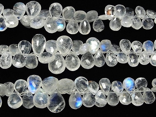 Hochwertiger Regenbogen-Mondstein AA++ Tropfenform facettierte Briolette halbe oder 1 Strang Perlen (ca. 7 Zoll / 18 cm)