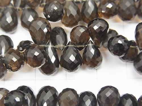 High Quality Smoky Quartz AAA Drop Faceted Briolette half or 1strand beads (aprx.4inch/11cm)