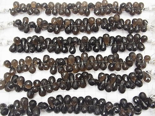 High Quality Smoky Quartz AAA Drop Faceted Briolette half or 1strand beads (aprx.4inch/11cm)