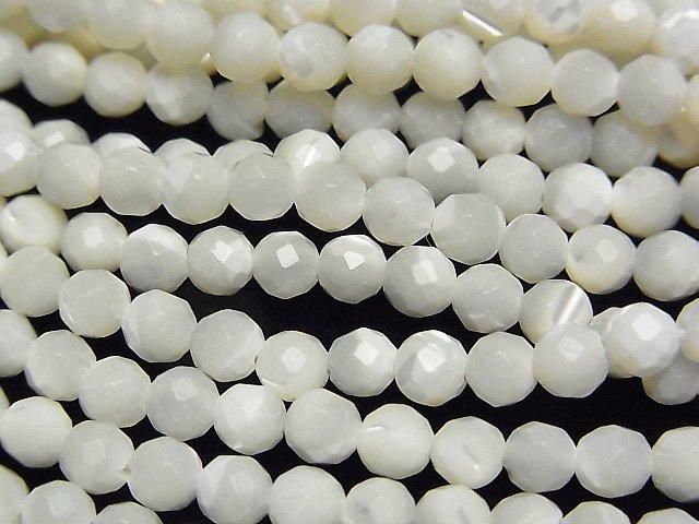 Mother of Pearl (MOP) White Faceted Round 4mm 1strand beads (Approx. 37cm) High Quality!