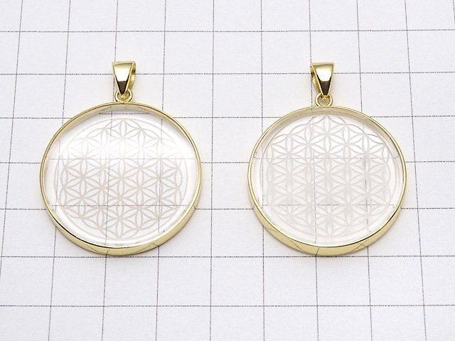 Kristall AAA Lebensblume Design Münzanhänger 32x32mm 18KGP