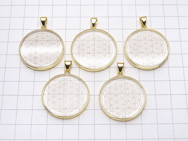 Kristall AAA Lebensblume Design Münzanhänger 32x32mm 18KGP