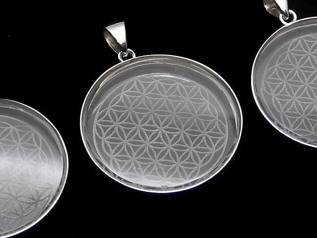 Kristall AAA Lebensblume Design Münzanhänger 32x32mm Silber925