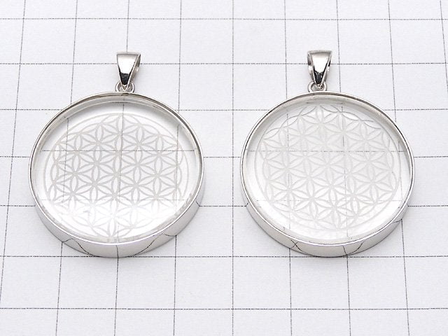 Kristall AAA Lebensblume Design Münzanhänger 32x32mm Silber925