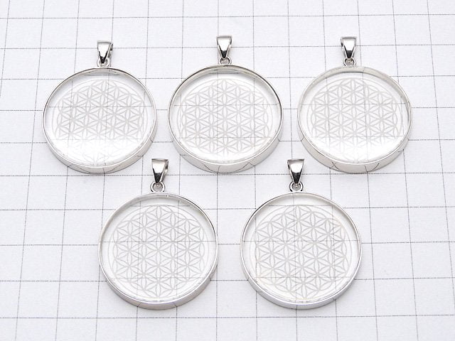 Kristall AAA Lebensblume Design Münzanhänger 32x32mm Silber925