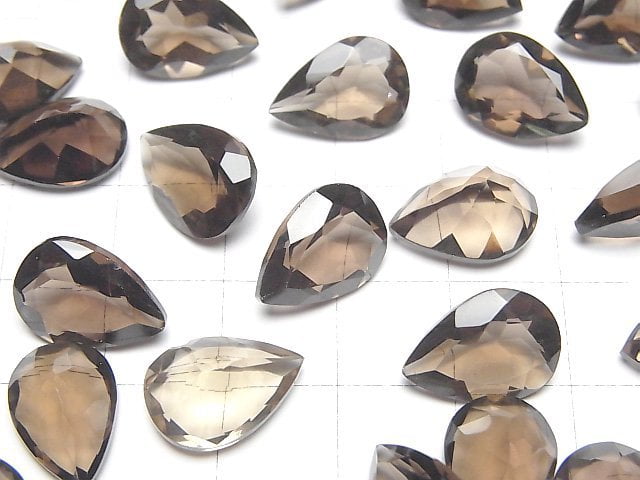 Hochwertiger rauchiger Quarz AAA lose Stein Birnenform facettiert 14x10mm 2 Stück