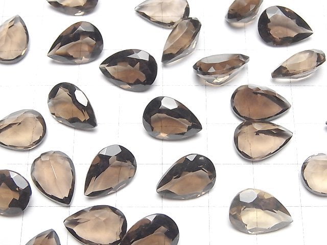Hochwertiger rauchiger Quarz AAA lose Stein Birnenform facettiert 14x10mm 2 Stück