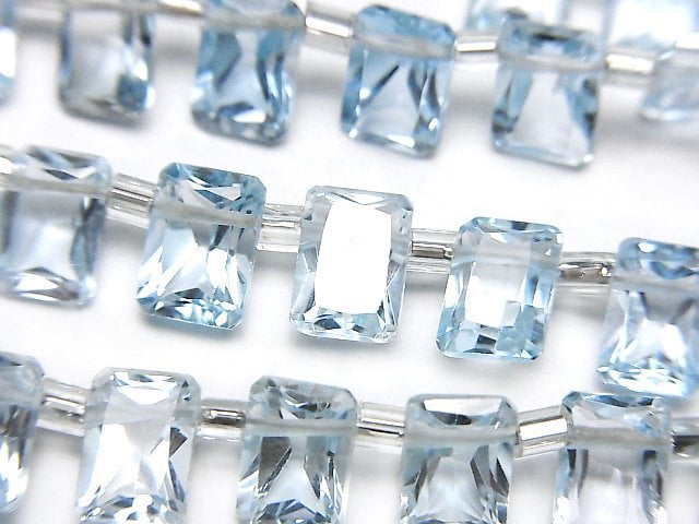 Hochwertiger himmelblauer Topas AAA rechteckig facettiert 7 x 5 mm halbe oder 1 Strang Perlen (28 Stück)