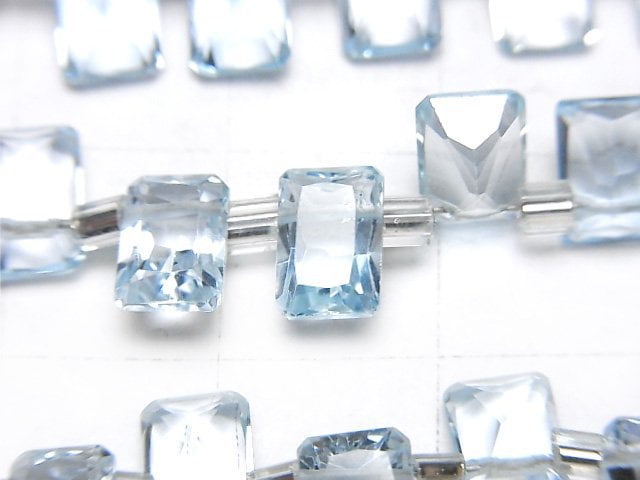 Hochwertiger himmelblauer Topas AAA rechteckig facettiert 7 x 5 mm halbe oder 1 Strang Perlen (28 Stück)