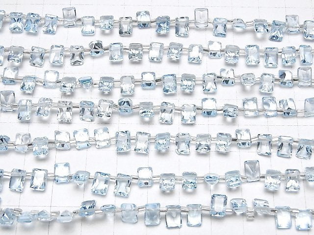 Hochwertiger himmelblauer Topas AAA rechteckig facettiert 7 x 5 mm halbe oder 1 Strang Perlen (28 Stück)