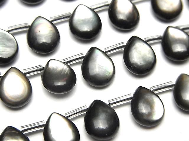 Hochwertige schwarze Muschel (Schwarze Lippen-Auster) AAA Birnenform (glatt) 10 x 8 x 4 mm 1/4 oder 1 Strang Perlen (ca. 38 cm)
