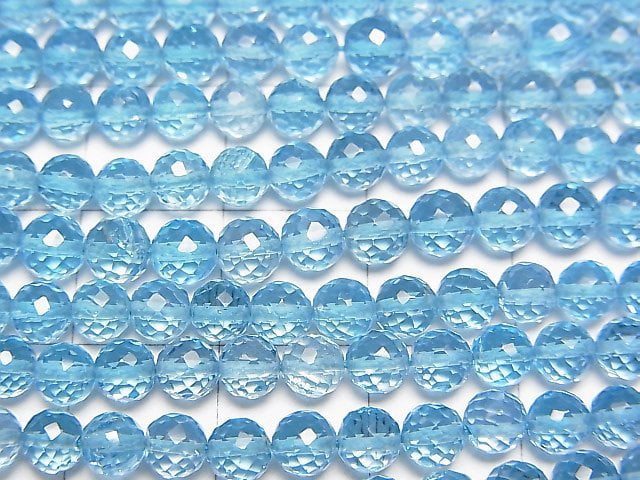 Hochwertiger Schweizer blauer Topas AAA facettiert rund 1/4 oder 1 Strang Perlen (ca. 24 cm)