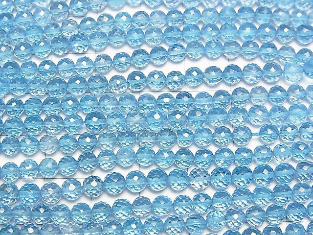 Hochwertiger Schweizer blauer Topas AAA facettiert rund 1/4 oder 1 Strang Perlen (ca. 24 cm)
