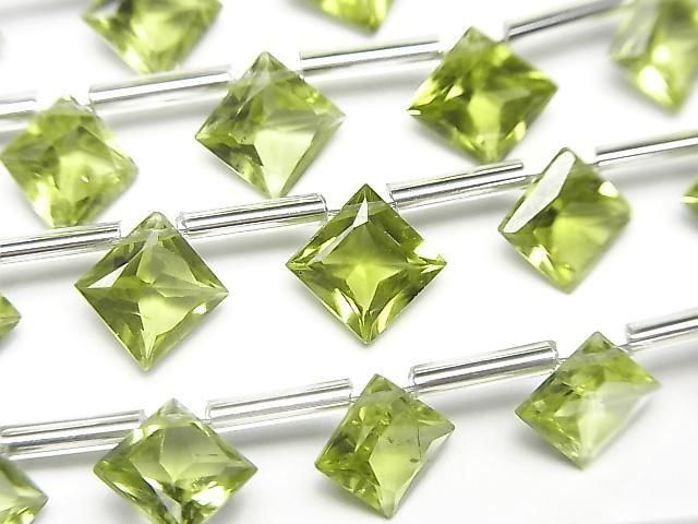 Hochwertiger Peridot AAA-Diamant Prinzess-Schliff 8x8mm Halb oder 1 Strang (8 Stück)