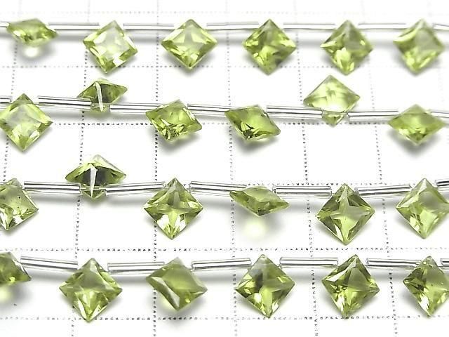 Hochwertiger Peridot AAA-Diamant Prinzess-Schliff 8x8mm Halb oder 1 Strang (8 Stück)