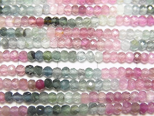 Hochwertig! Multicolor Tourmalin AAA facettierte Knopf-Rondelle halb oder 1strang Perlen (ca. 14 Zoll / 35 cm)