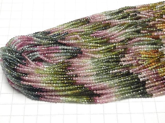 Hochwertig! Multicolor Tourmalin AAA facettierte Knopf-Rondelle halb oder 1strang Perlen (ca. 14 Zoll / 35 cm)