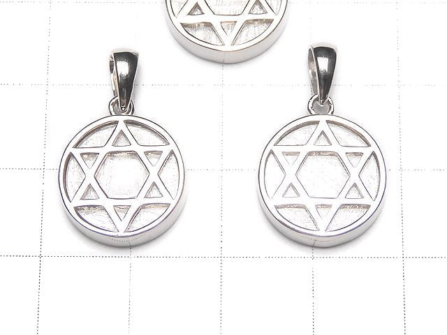 Meteorite (Muonionalusta ) Hexagram Coin Pendant 14mm Silver925